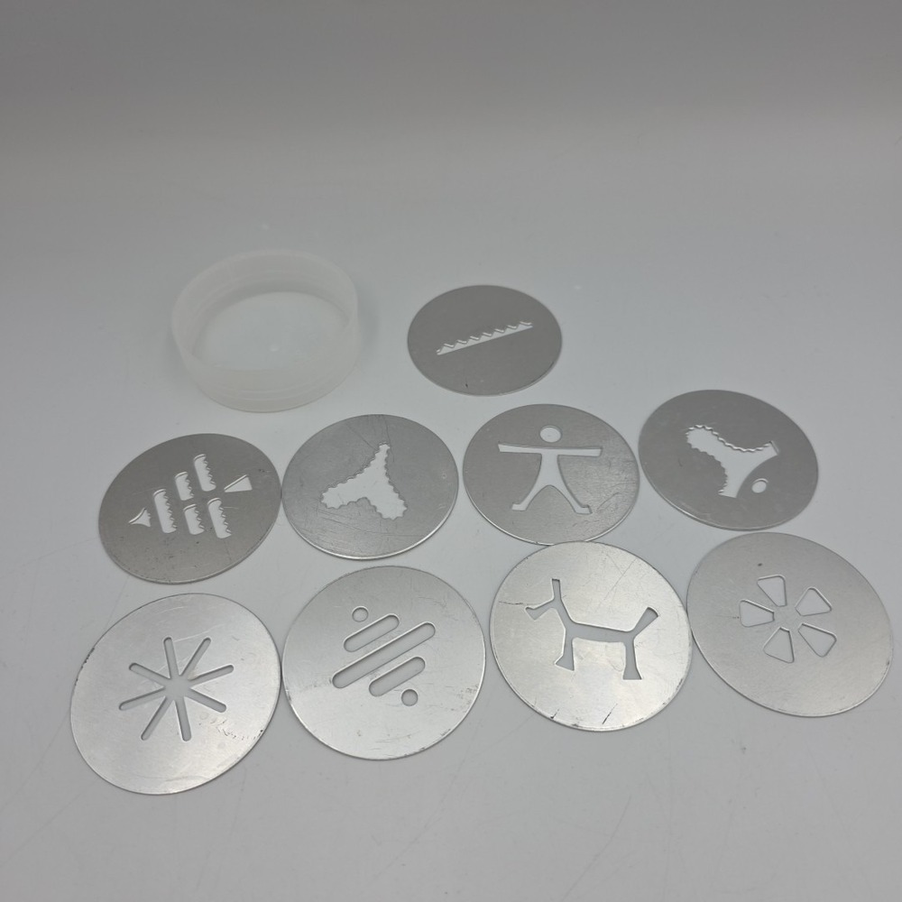 Vintage Wear-Ever Super Shooter Electric Cookie Press Metal Cutouts x 9